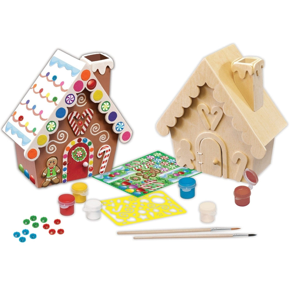 Gingerbread House Wood Craft Paint Kit with Acrylic Paint Brushes and Gems Image 2