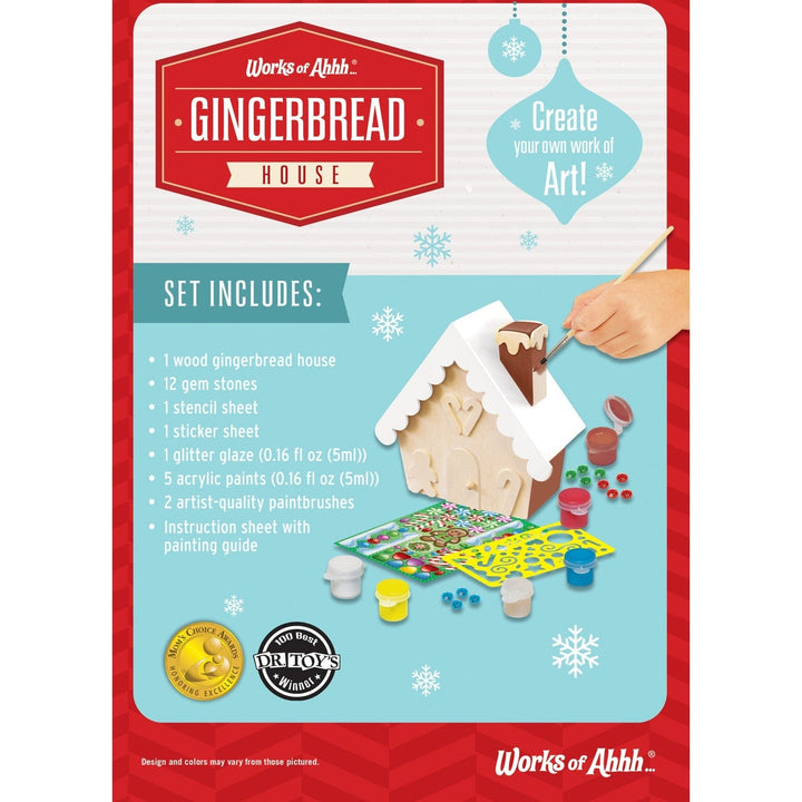 Gingerbread House Wood Craft Paint Kit with Acrylic Paint Brushes and Gems Image 3