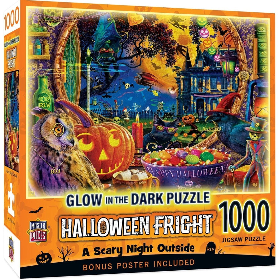 Glow in the Dark Jigsaw Puzzle 1000 Pieces Halloween Night Black Cat Skeleton Image 1