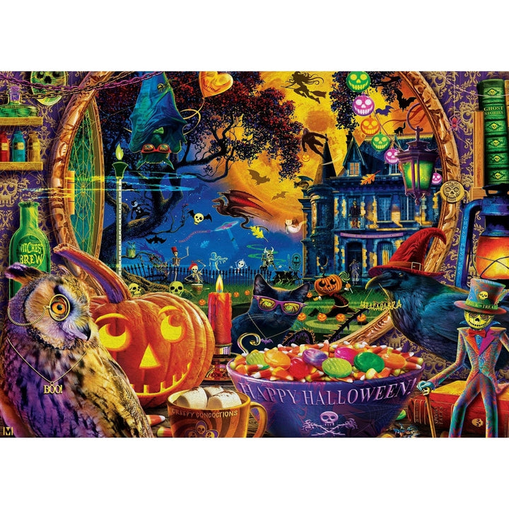 Glow in the Dark Jigsaw Puzzle 1000 Pieces Halloween Night Black Cat Skeleton Image 2