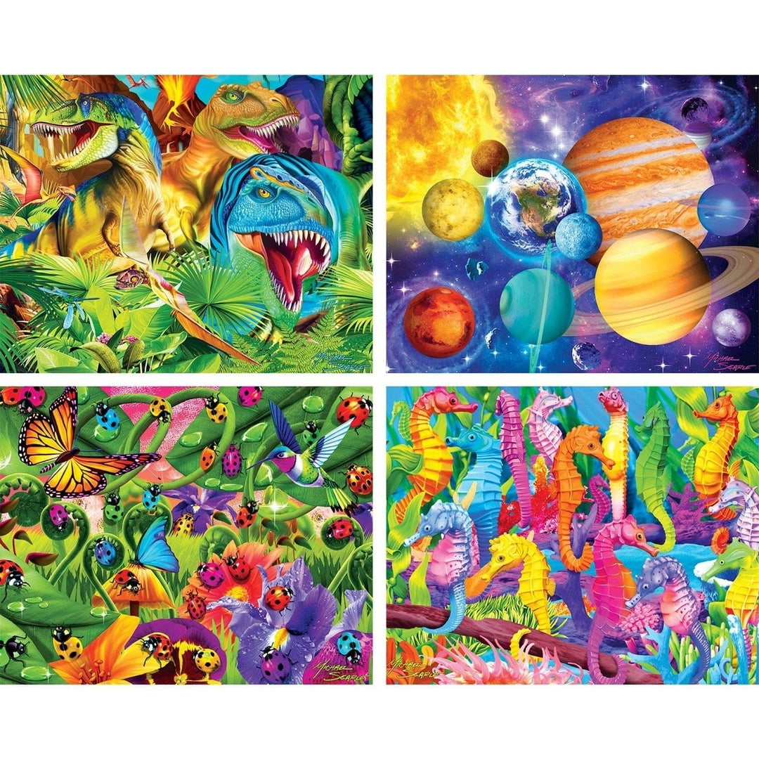 MasterPieces Glow in the Dark Jigsaw Puzzles 100 Piece 4 Pack Kids V2 Image 2