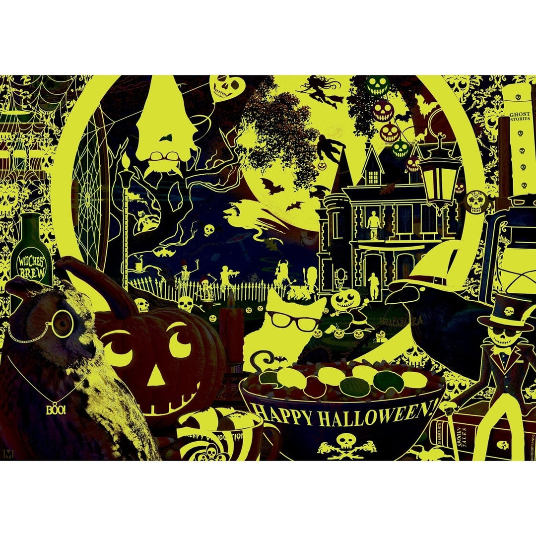 Glow in the Dark Jigsaw Puzzle 1000 Pieces Halloween Night Black Cat Skeleton Image 4