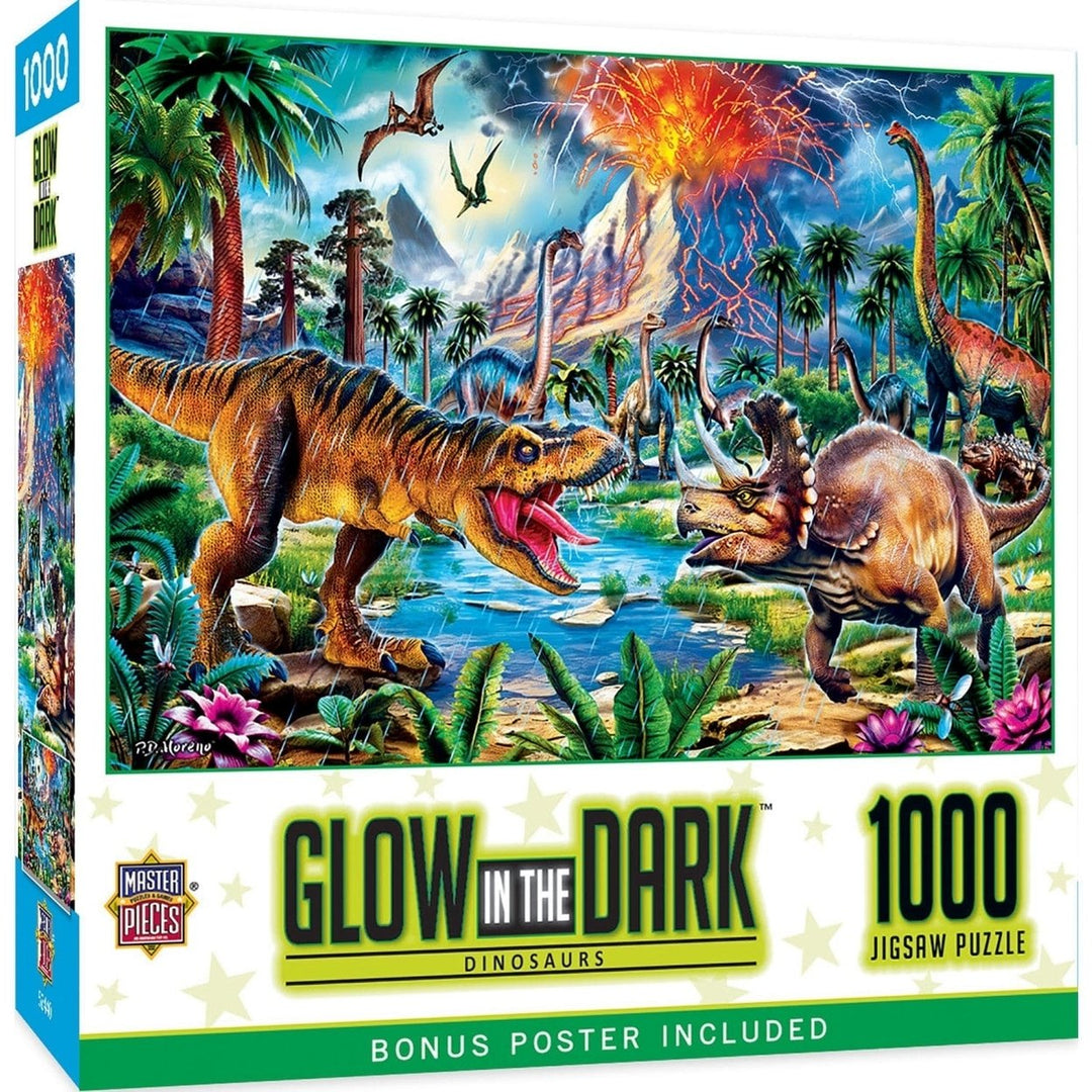 Glow in the Dark Dinosaur Puzzle 1000 Piece Jurassic Twilight Jigsaw Game Image 1