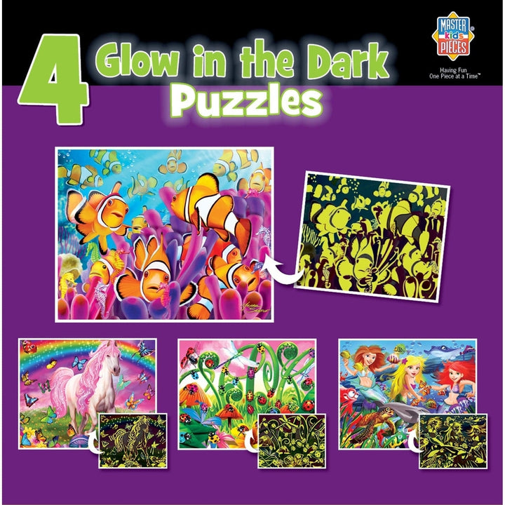 MasterPieces Glow in the Dark Puzzle Set 100 Piece 4-Pack Kids Educational Fun Image 7