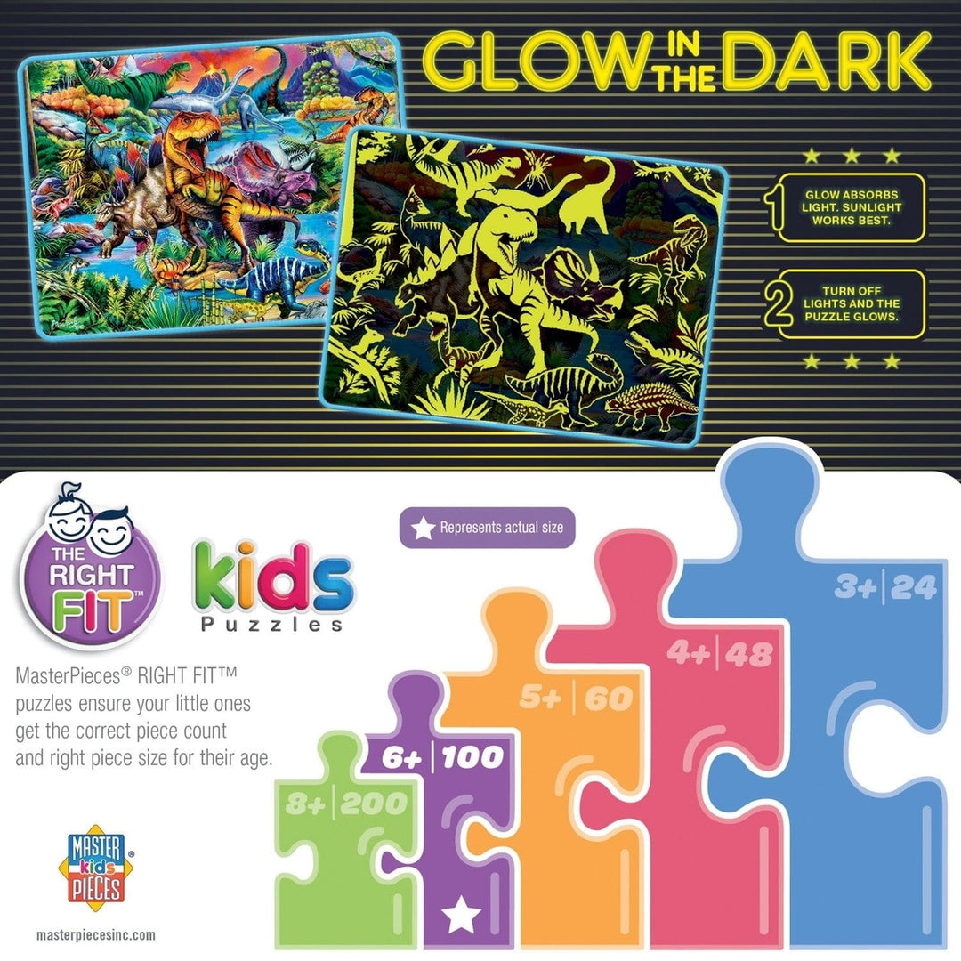 Glow in the Dark Dinosaur Puzzle 100 Pieces Eco-Friendly Kids Fun Games Image 3