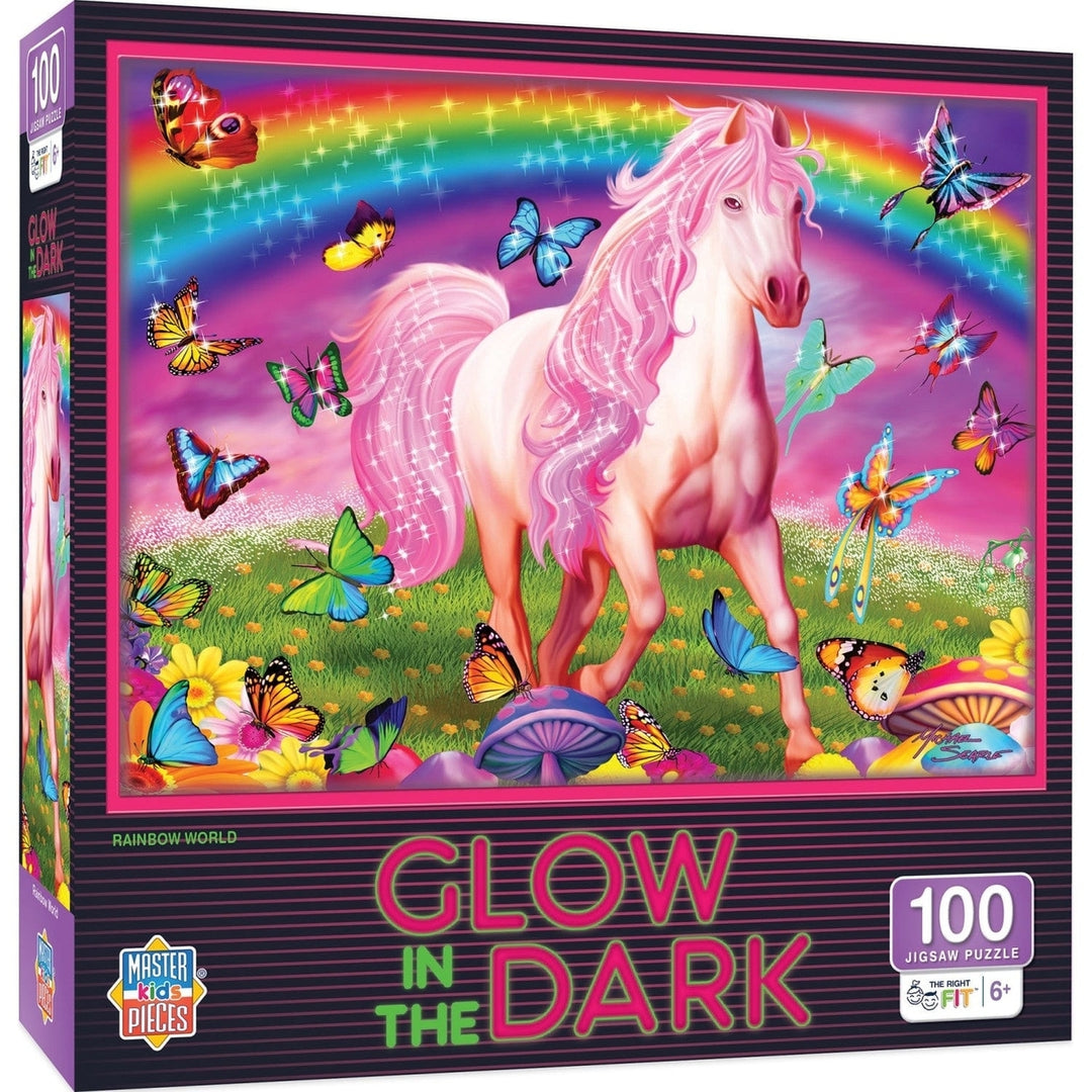 Glow in the Dark Rainbow World 100 Piece Jigsaw Puzzle Eco-Friendly 6+ Image 1