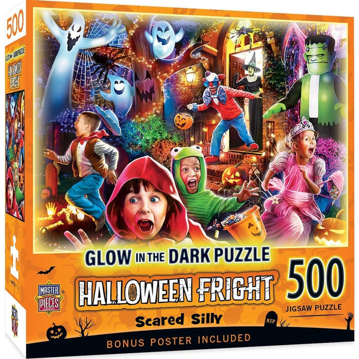 Glow in the Dark Scared Silly 500 Piece Jigsaw Puzzle Halloween Fun Kids Game Image 1