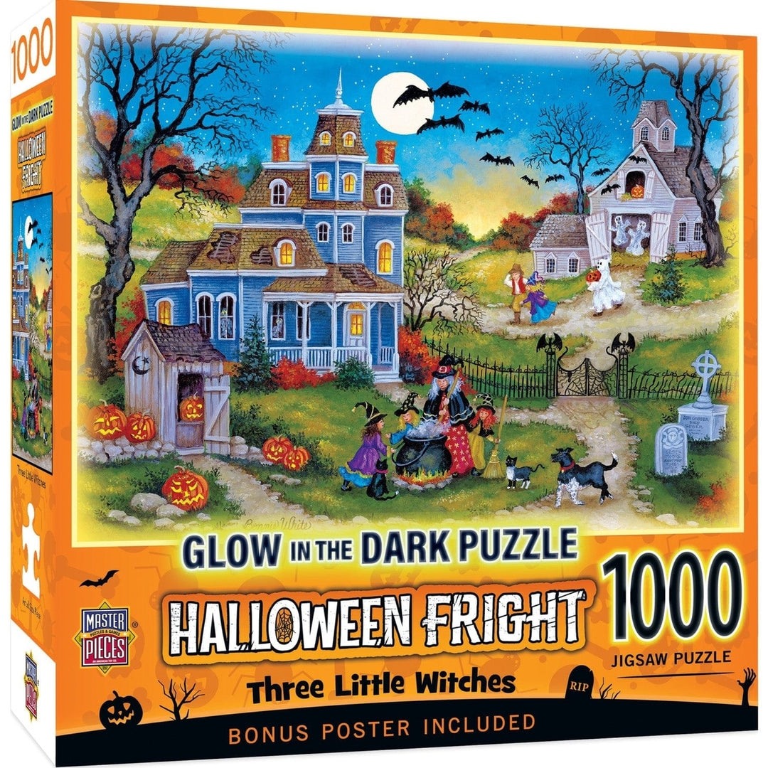 MasterPieces Glow in the Dark 1000pc Halloween Puzzle Three Little Witches Image 1