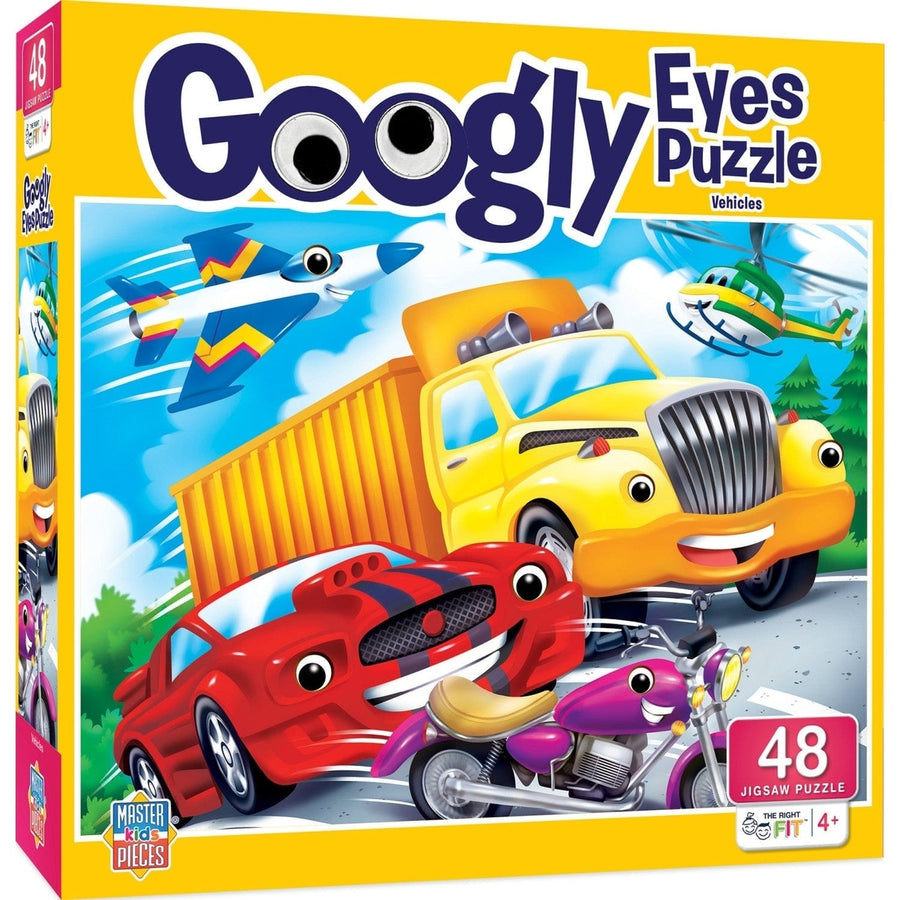 Googly Eyes Vehicles 48 Piece Kids Puzzle Interactive Fun Colorful Transport Image 1