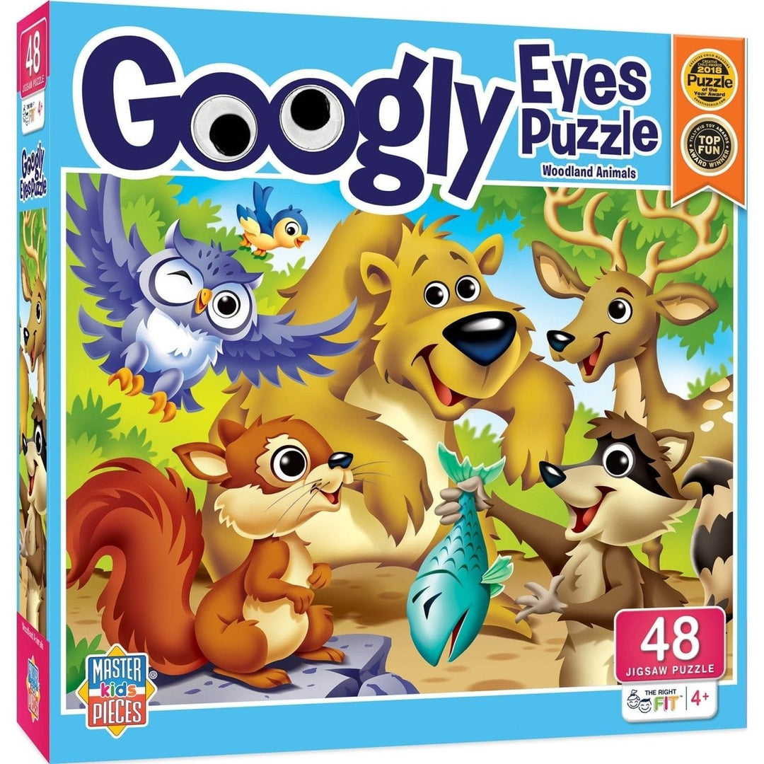 Googly Eyes Woodland Animals 48 Piece Puzzle Interactive Kids Puzzle 19x14 Image 1