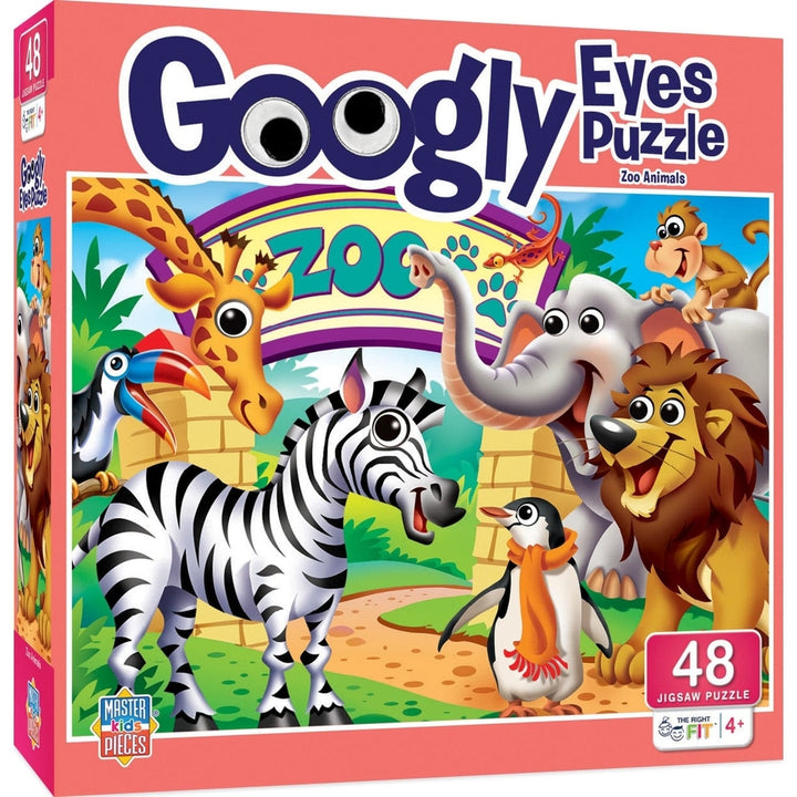 Googly Eyes Zoo Animals 48 Piece Kids Puzzle Interactive Fun Durable Recycled Board Image 1