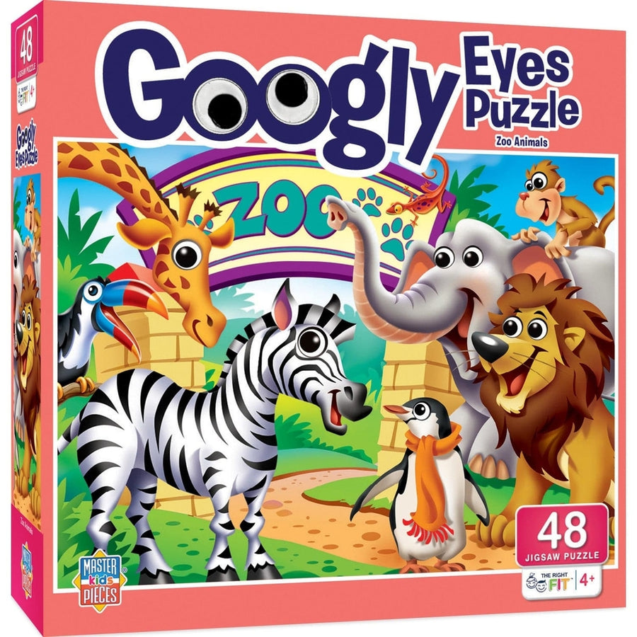 Googly Eyes Zoo Animals 48 Piece Kids Puzzle Interactive Fun Durable Recycled Board Image 1