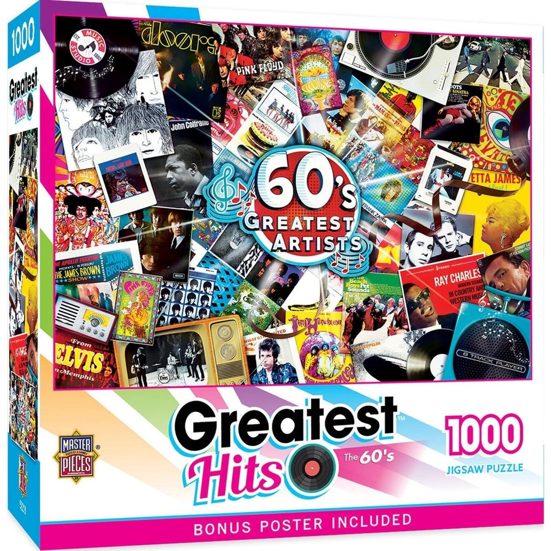 60s Artists Greatest Hits Jigsaw Puzzle 1000 Piece Vintage Album Collection Image 1