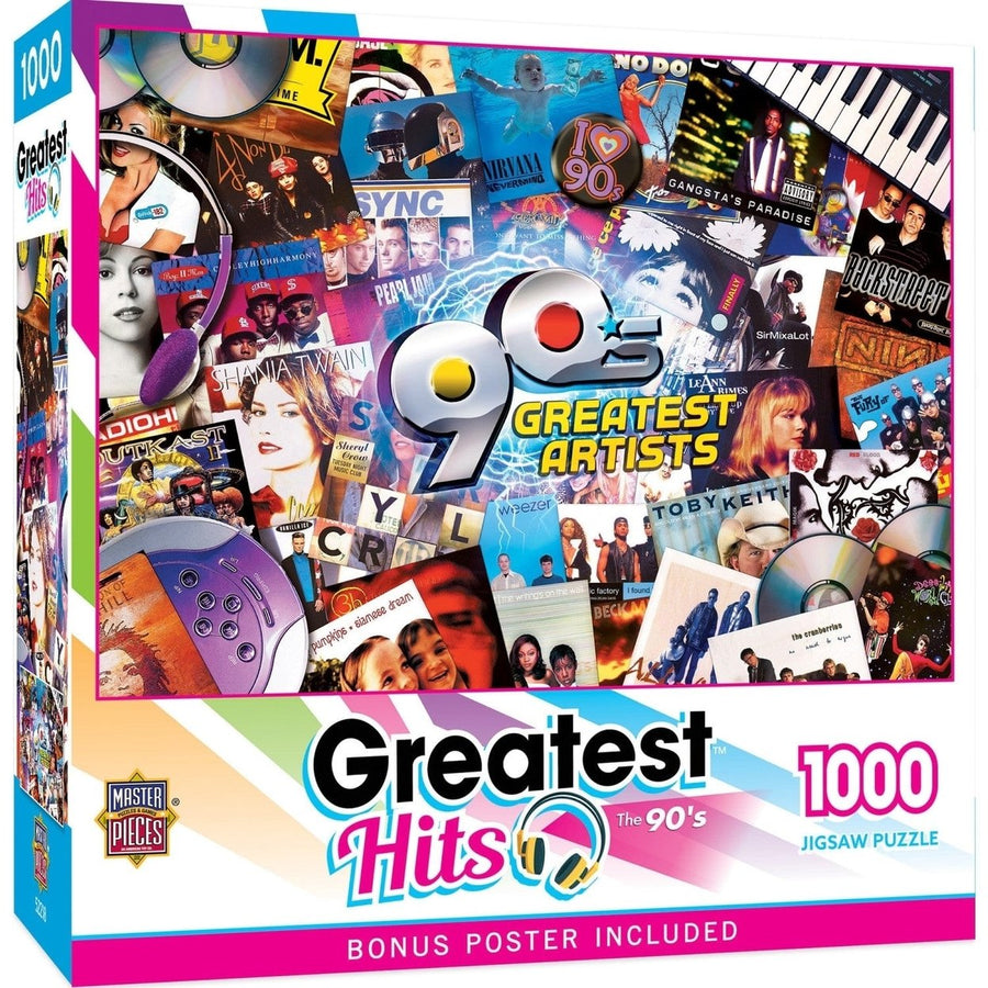 90s Greatest Hits Jigsaw Puzzle 1000 Pieces Vintage Music Album Collection Image 1