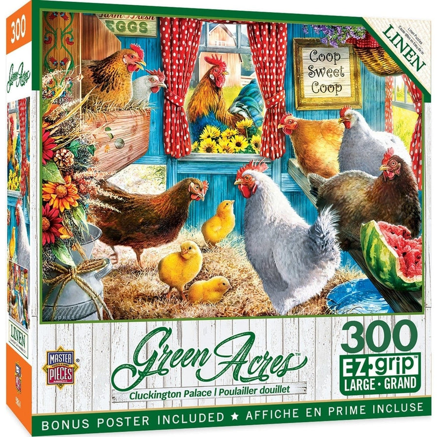 Green Acres Cluckington Palace 300 Piece EZ Grip Jigsaw Puzzle Fun Hen Scene Image 1