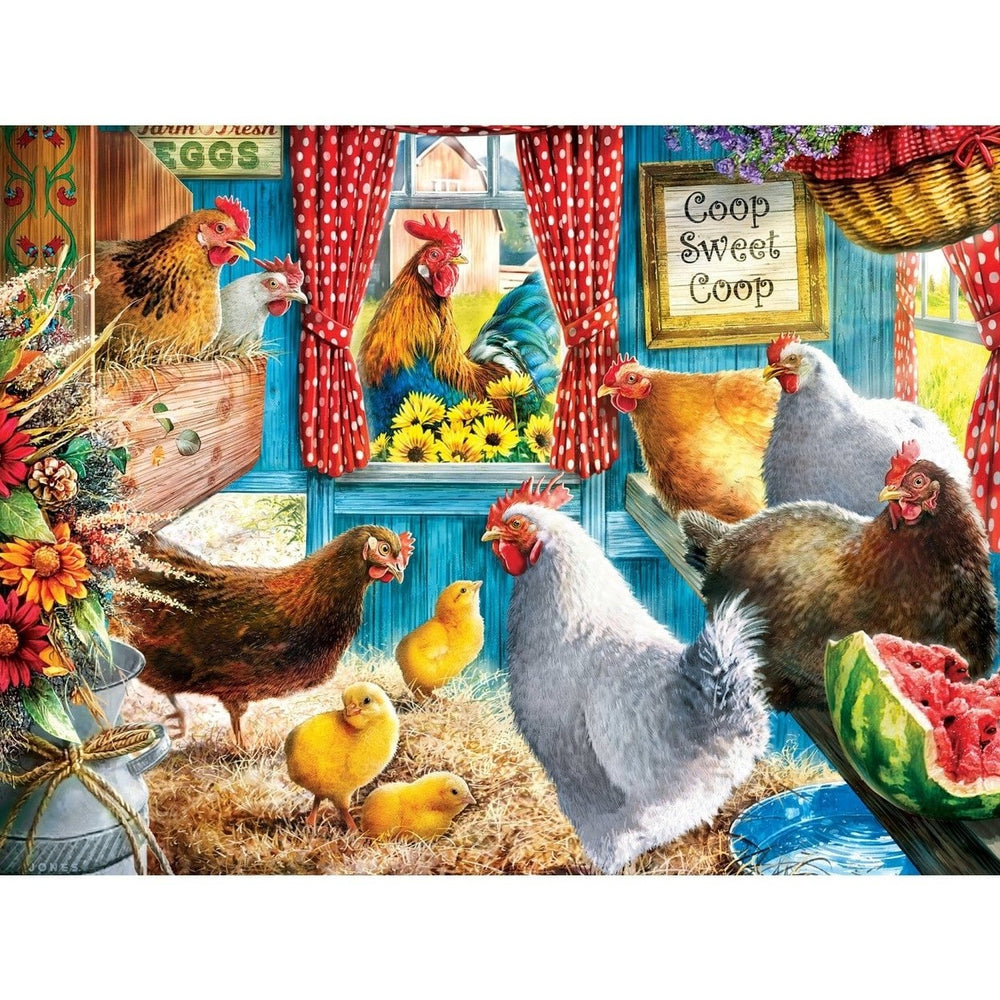 Green Acres Cluckington Palace 300 Piece EZ Grip Jigsaw Puzzle Fun Hen Scene Image 2