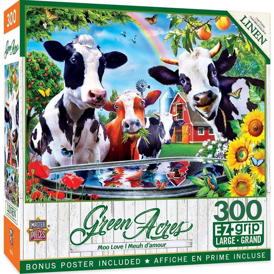 MasterPieces Green Acres Moo Love 300 Piece EZ Grip Jigsaw Puzzle Linen Art Image 1