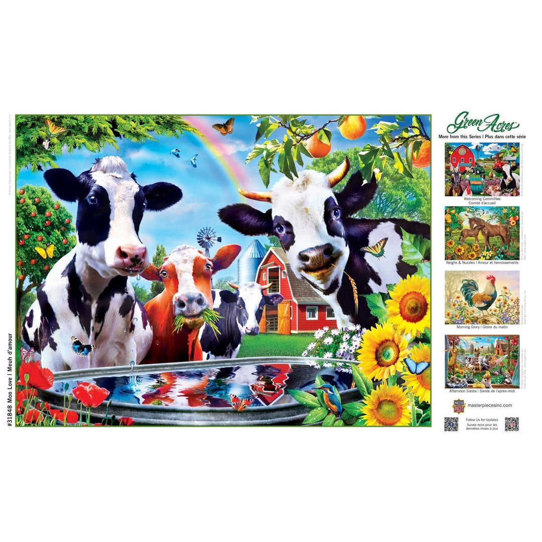 MasterPieces Green Acres Moo Love 300 Piece EZ Grip Jigsaw Puzzle Linen Art Image 4