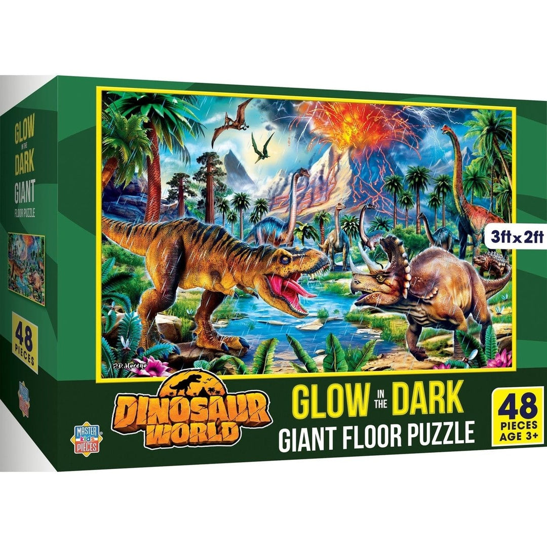 Glow in the Dark Dinosaur World 48 Piece Floor Puzzle Educational Kids Toy Image 1