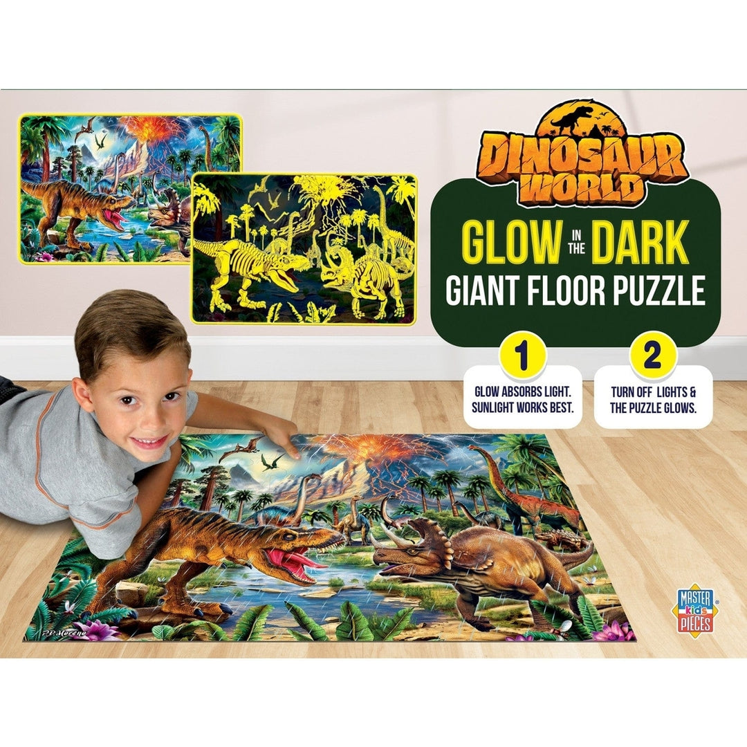 Glow in the Dark Dinosaur World 48 Piece Floor Puzzle Educational Kids Toy Image 3