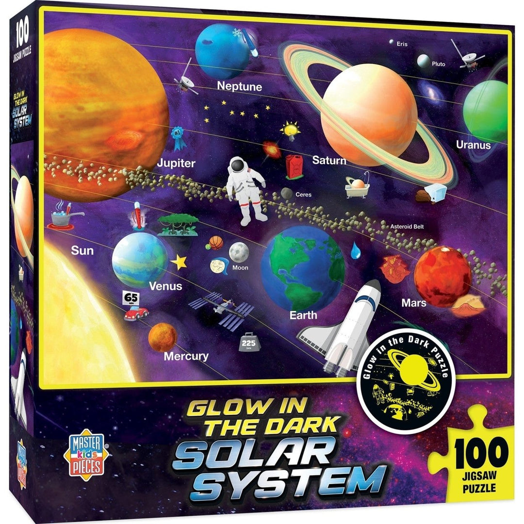 Glow in the Dark Solar System 100 Piece Jigsaw Puzzle Educational Fun Kids Image 1