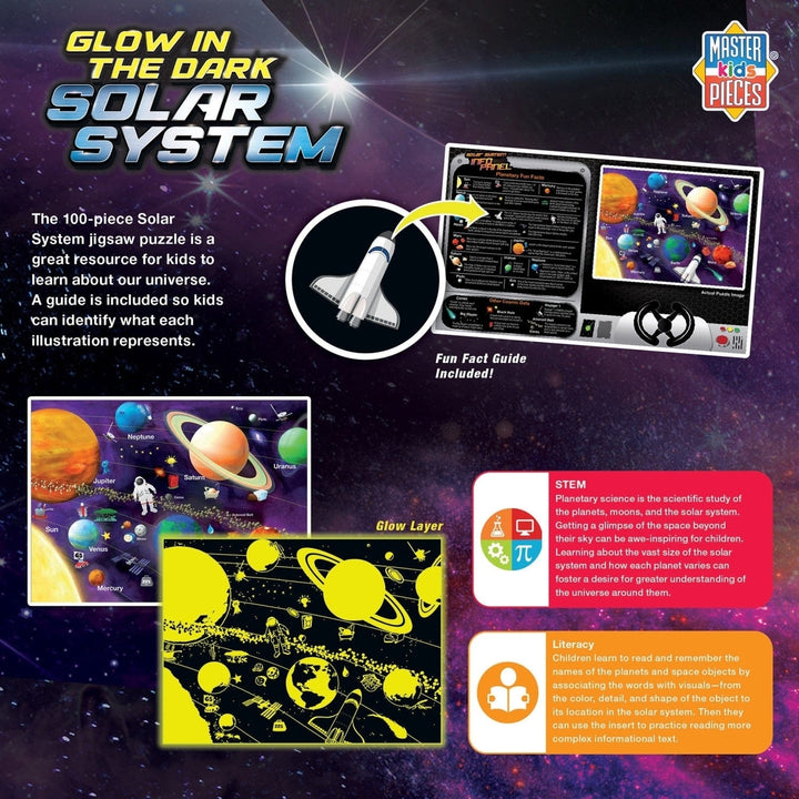 Glow in the Dark Solar System 100 Piece Jigsaw Puzzle Educational Fun Kids Image 3