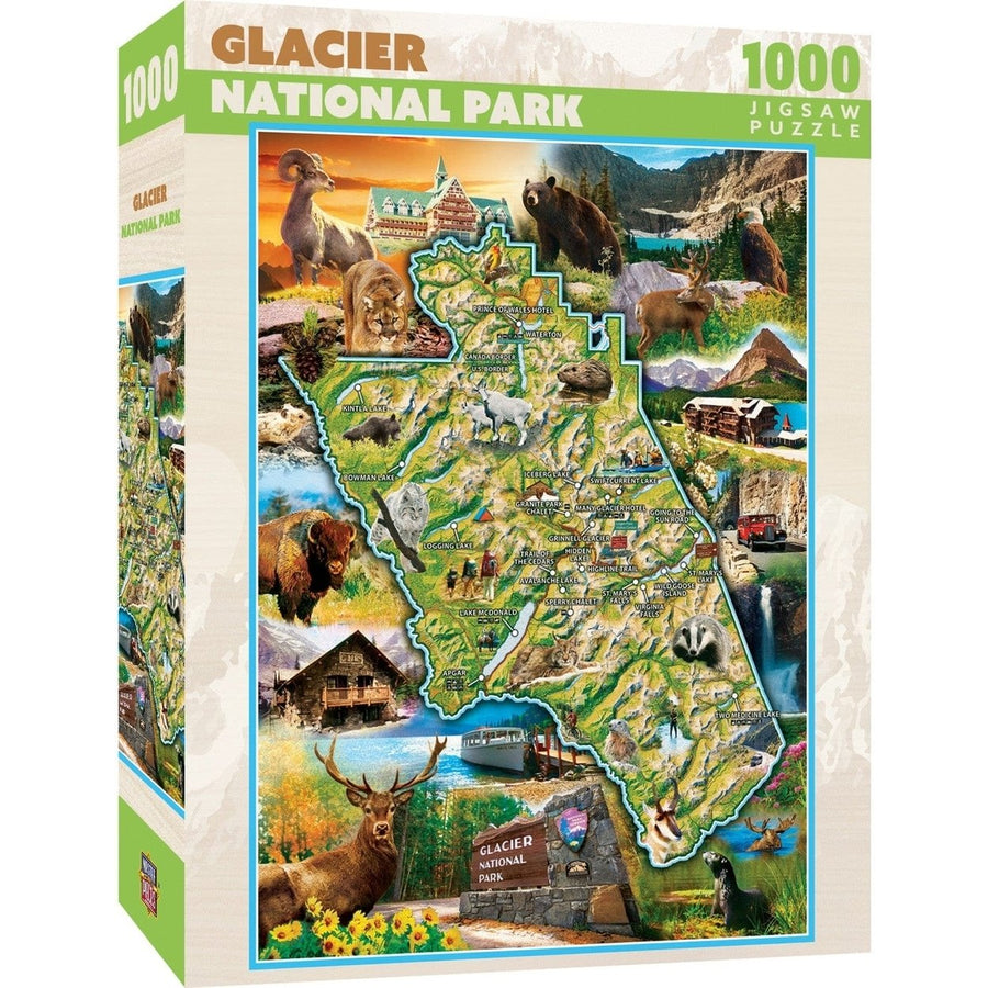 Glacier National Park 1000 Piece Jigsaw Puzzle Detailed Map Adventure Fun Image 1