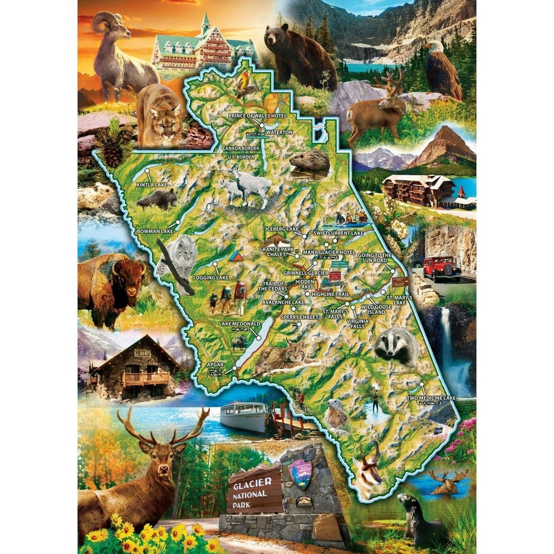 Glacier National Park 1000 Piece Jigsaw Puzzle Detailed Map Adventure Fun Image 2