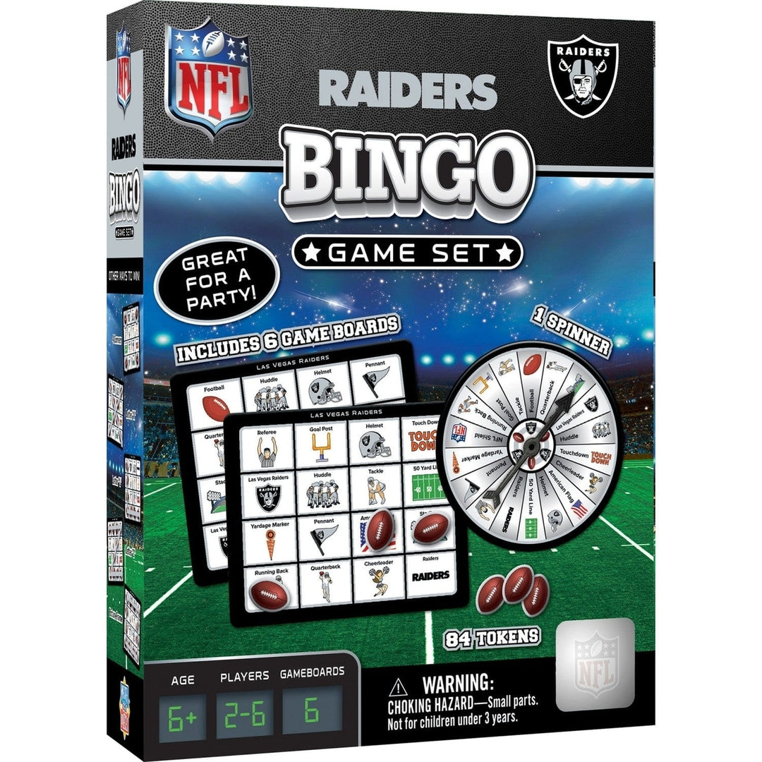 Las Vegas Raiders Bingo Game NFL Family Fun 6 Boards 84 Tokens Ages 3 Up Image 1