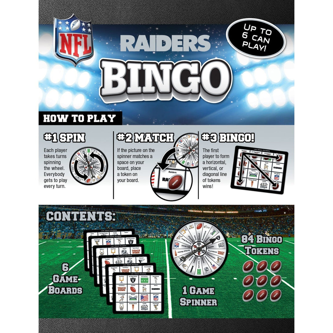 Las Vegas Raiders Bingo Game NFL Family Fun 6 Boards 84 Tokens Ages 3 Up Image 3