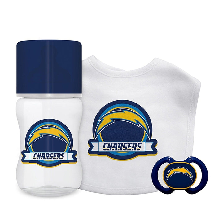 Los Angeles Chargers 3-Piece Baby Gift Set BPA-Free Cotton Bib Bottle Pacifier Image 1