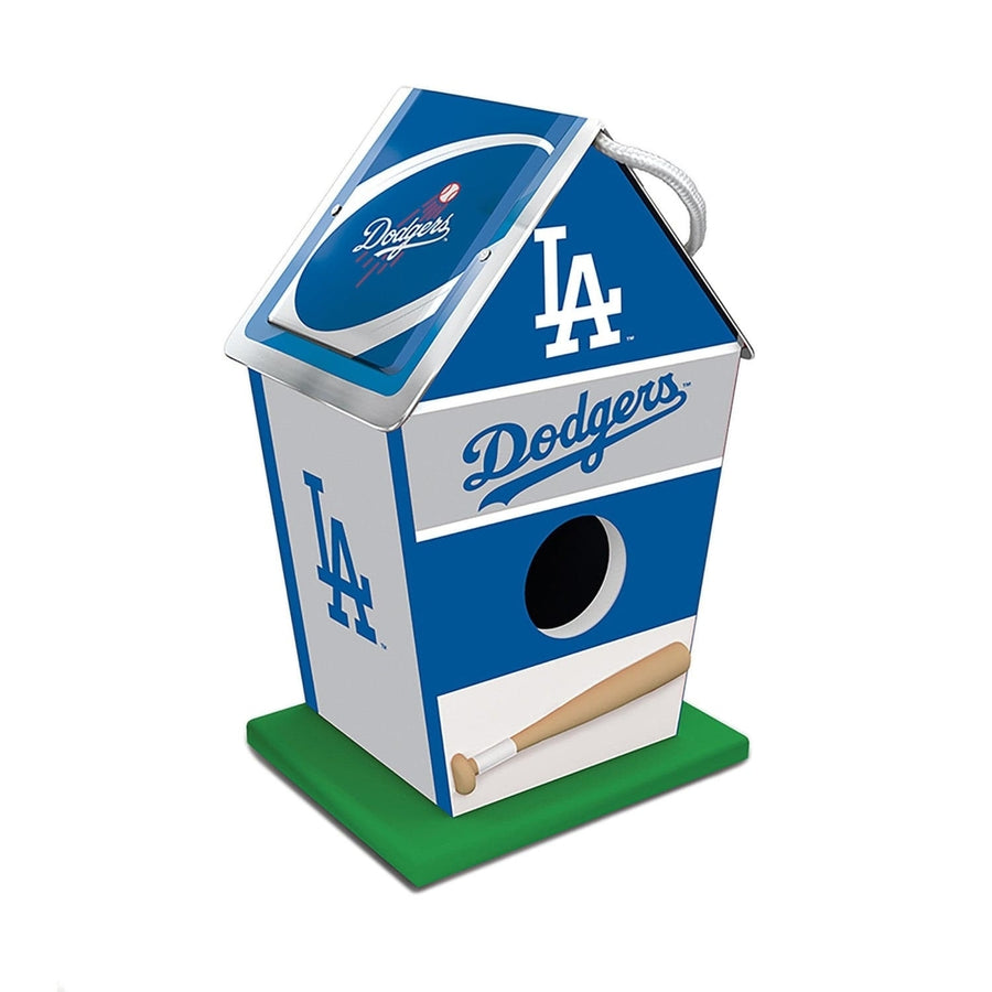 Los Angeles Dodgers Birdhouse Waterproof Wood with Rolled Tin Roof and Rope Image 1