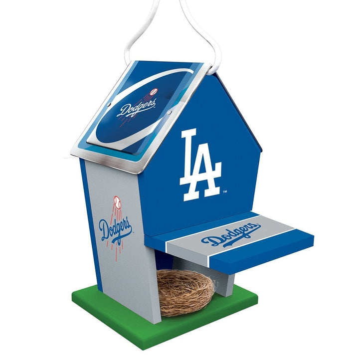 Los Angeles Dodgers Birdhouse Waterproof Wood with Rolled Tin Roof and Rope Image 2