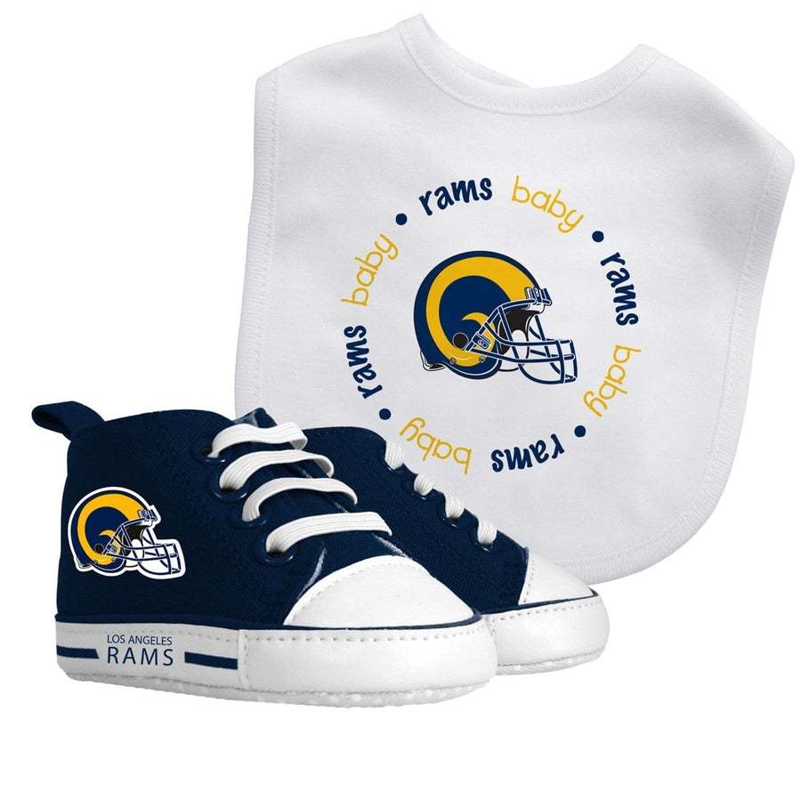 Los Angeles Rams Baby Gift Set 2 Piece Bib Pre-Walkers Unisex Cotton Grippers Image 1