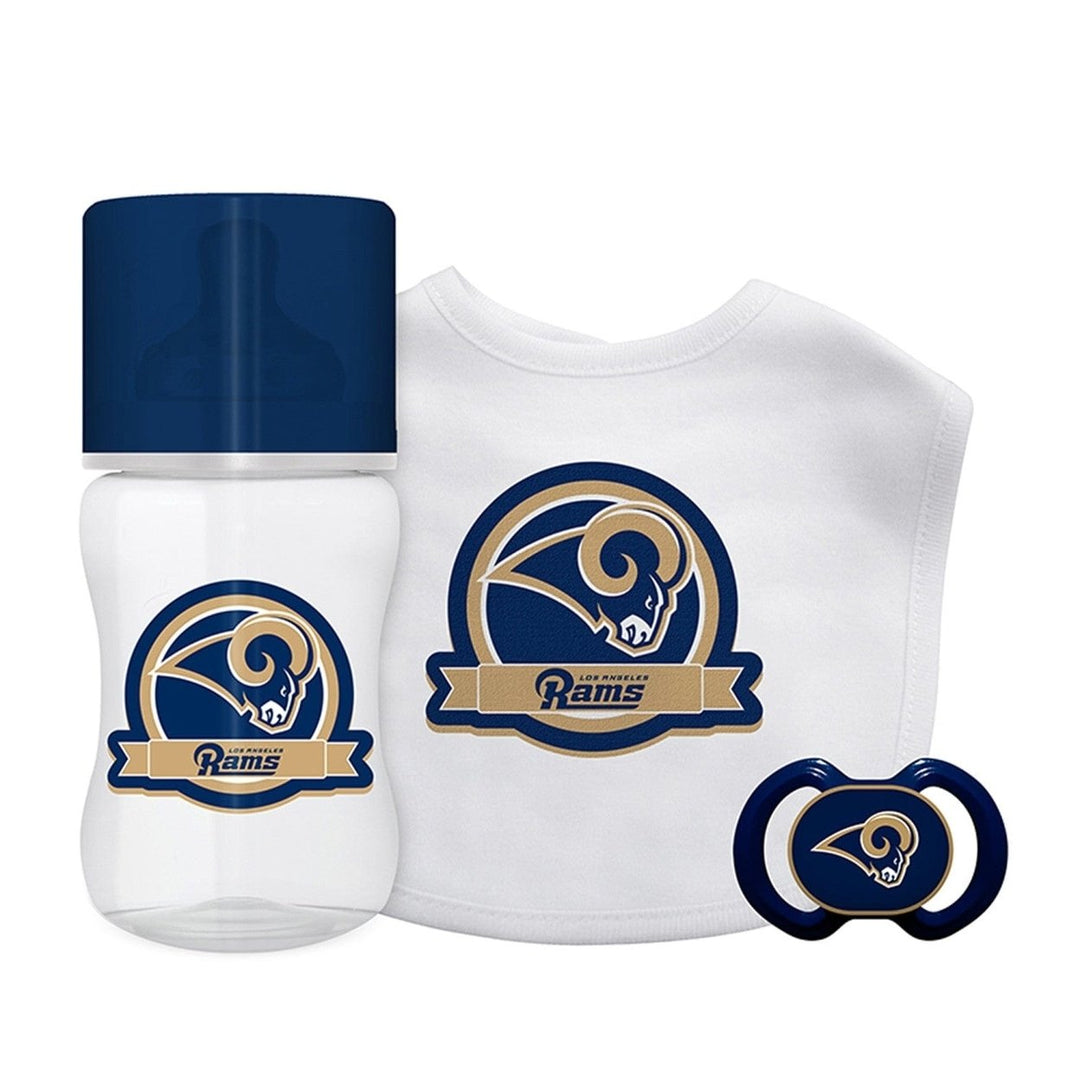 Los Angeles Rams 3-Piece Baby Gift Set BPA-Free Cotton Bib Bottle Pacifier Image 1