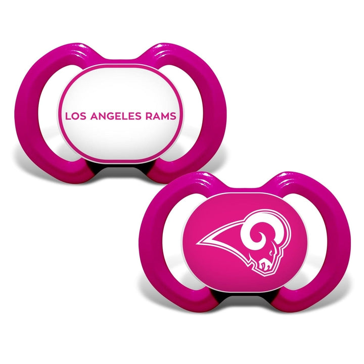 Los Angeles Rams Pink Pacifier 2-Pack Orthodontic Silicone BPA-Free Ages 3+ Image 1