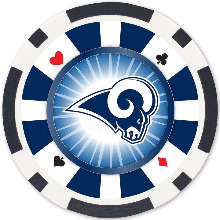 Los Angeles Rams 100 Piece Poker Chips Casino Style Heavy 11.5g Cards Set Image 3