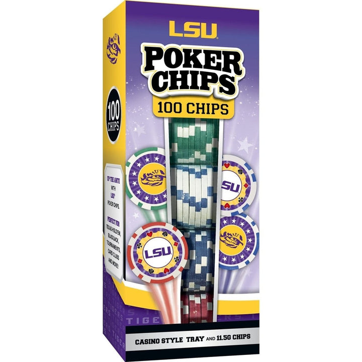 LSU Tigers 100 Piece Casino Style Poker Chips Officially Licensed NCAA Set Image 1