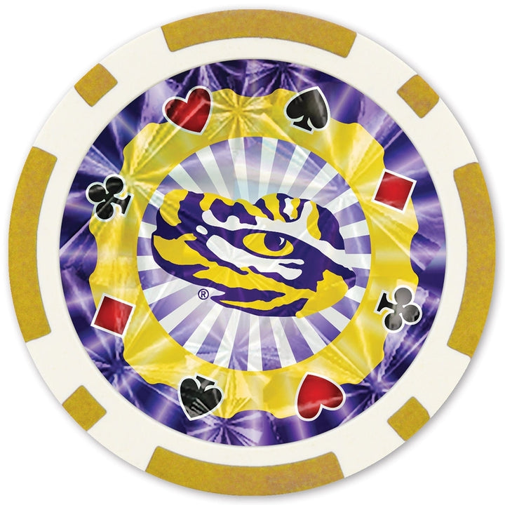 LSU Tigers 20 Piece Silver Poker Chips NCAA Casino Style Set Collector Edition Image 2