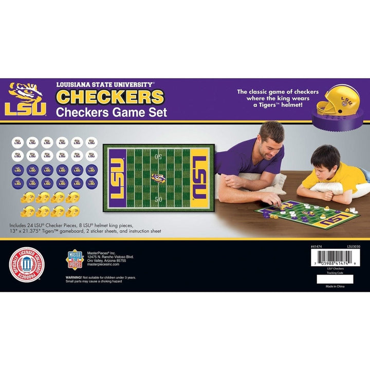 LSU Tigers Checkers Board Game NCAA Officially Licensed 24 Pieces King Helmets Image 3