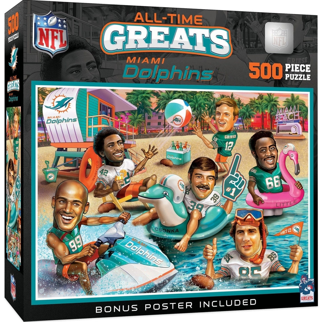 Miami Dolphins 500 Piece Jigsaw Puzzle NFL All Time Greats Recycled Material Image 1