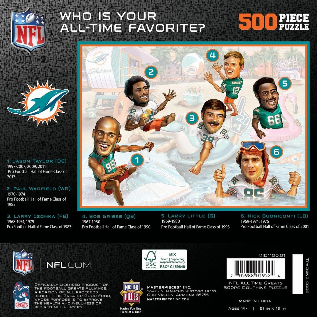 Miami Dolphins 500 Piece Jigsaw Puzzle NFL All Time Greats Recycled Material Image 3