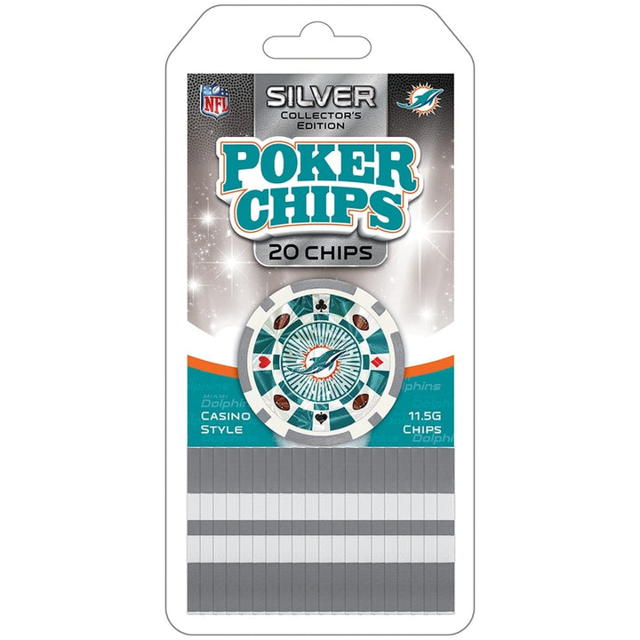 Miami Dolphins 20 Piece Poker Chips Silver Collectors Edition Casino Style Set Image 1