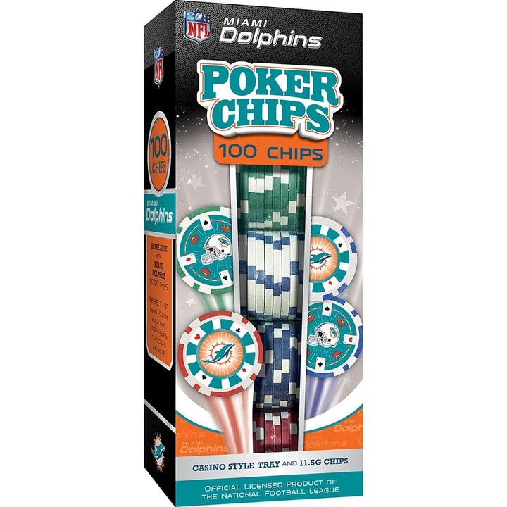 Miami Dolphins Poker Chips Set 100 Casino Style 11.5g MasterPieces NFL Image 1