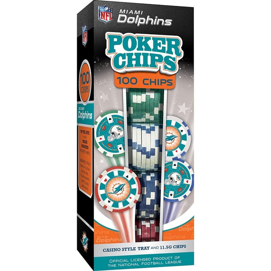 Miami Dolphins Poker Chips Set 100 Casino Style 11.5g MasterPieces NFL Image 1