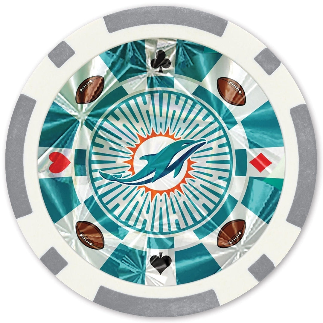 Miami Dolphins 20 Piece Poker Chips Silver Collectors Edition Casino Style Set Image 2