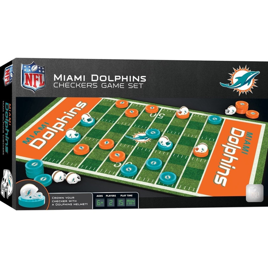 Miami Dolphins Checkers Board Game NFL 24 Pieces 13x21 Game Board with Helmets Image 1