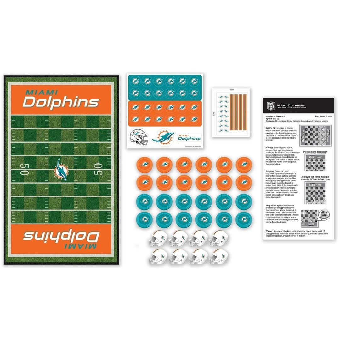 Miami Dolphins Checkers Board Game NFL 24 Pieces 13x21 Game Board with Helmets Image 2