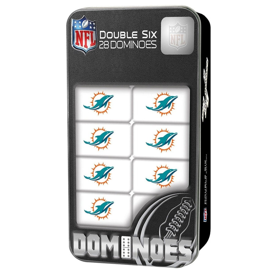 Miami Dolphins Dominoes Set in Collectible Tin Officially Licensed Sports Game Image 1