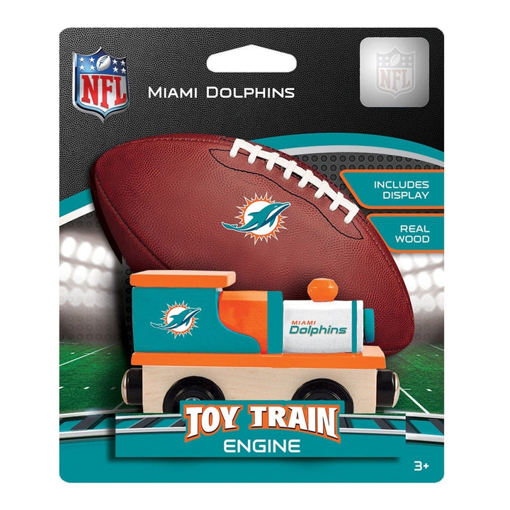 Miami Dolphins Wooden Toy Train Engine NFL Team Colors Compatible Tracks Image 2